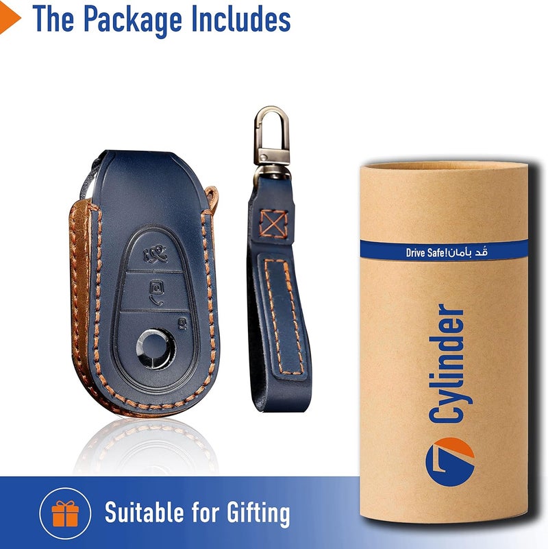7Cylinder Leather Key Fob Cover Case for Mercedes Benz 2022 with Keychain - Blue - Image 2