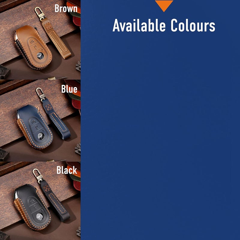 7Cylinder Leather Key Fob Cover Case for Mercedes Benz 2022 with Keychain - Blue - Image 3