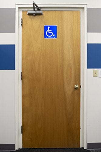 NMC S23R Office Sign, Handicapped Graphic, 7" Length x 7" Height, Rigid Plastic, White on Blue - Image 3