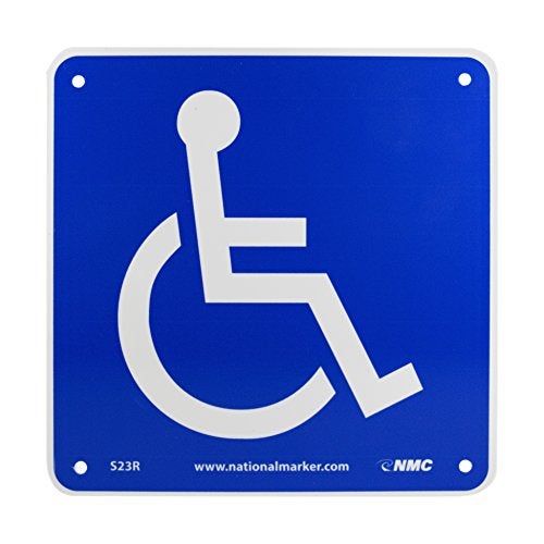NMC S23R Office Sign, Handicapped Graphic, 7" Length x 7" Height, Rigid Plastic, White on Blue - Image 1