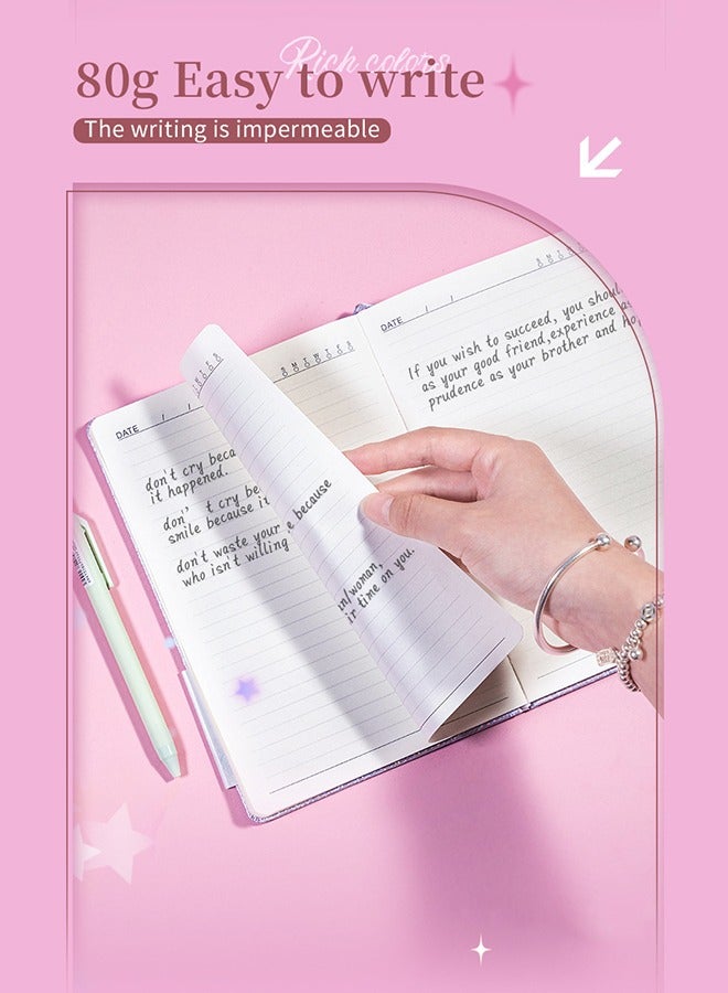 Bling A5 Notebook, Lined Journal Notebook A5 Notepad for Girls Women,Cute Heart Pattern Design Glitter Laser Diary College Ruled Hardcover Notebook for Work, School, Note Taking, Business (Pink) - Image 4