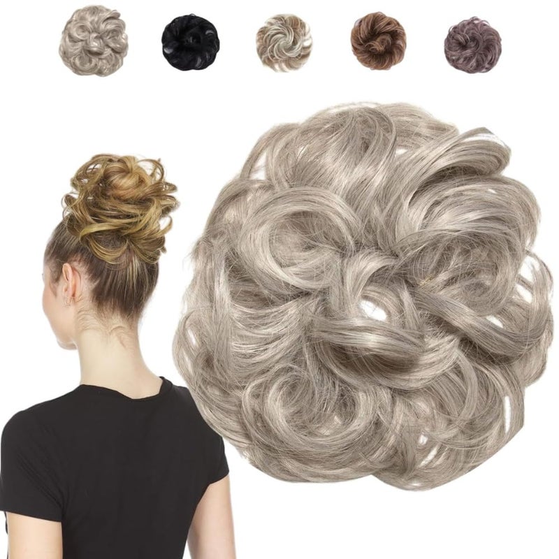 Juvabun Hair Extensions Silver Gray â€“ Soft Curly Hair Extensions Clip-In for Natural Volume & Quick Updo Styling Hair Bun Maker - Image 1