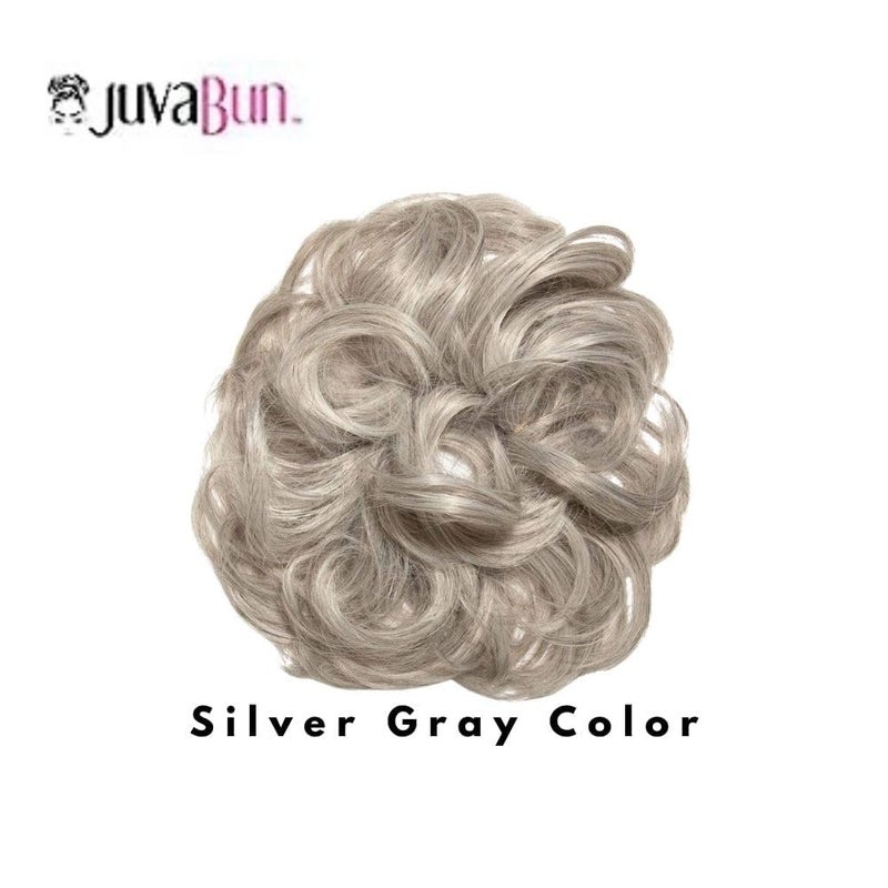 Juvabun Hair Extensions Silver Gray â€“ Soft Curly Hair Extensions Clip-In for Natural Volume & Quick Updo Styling Hair Bun Maker - Image 2