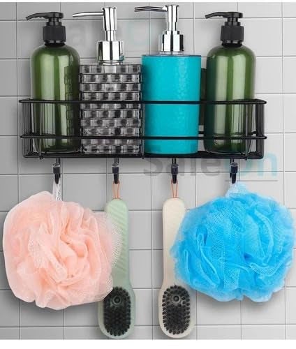 SPARSHMART Tina Bathroom Rack - Bathroom Shelves - Kitchen Storage - Self Adhesive Bathroom Shelf and Shampoo Holder with 4 Hook Adhesive Shower Caddy Metal Shelf  - Image 5