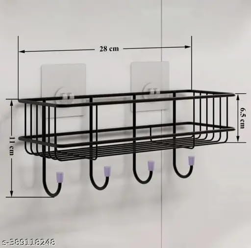 SPARSHMART Tina Bathroom Rack - Bathroom Shelves - Kitchen Storage - Self Adhesive Bathroom Shelf and Shampoo Holder with 4 Hook Adhesive Shower Caddy Metal Shelf  - Image 4