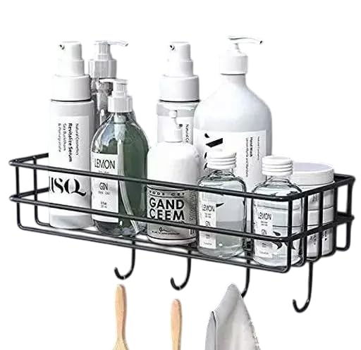 SPARSHMART Tina Bathroom Rack - Bathroom Shelves - Kitchen Storage - Self Adhesive Bathroom Shelf and Shampoo Holder with 4 Hook Adhesive Shower Caddy Metal Shelf  - Image 1