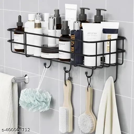 SPARSHMART Tina Bathroom Rack - Bathroom Shelves - Kitchen Storage - Self Adhesive Bathroom Shelf and Shampoo Holder with 4 Hook Adhesive Shower Caddy Metal Shelf  - Image 2