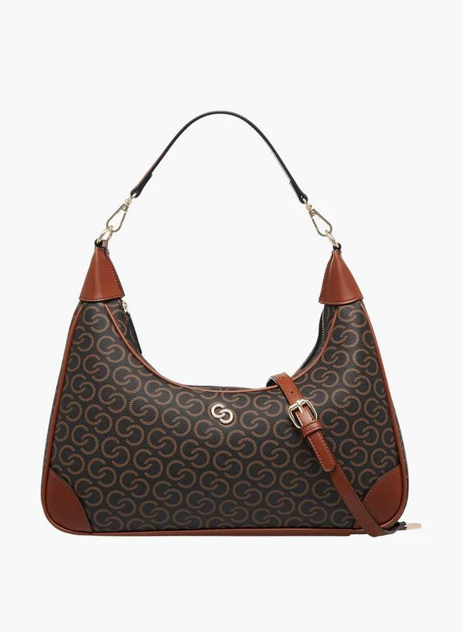 Celeste Monogram Print Shoulder Bag with Zip Closure