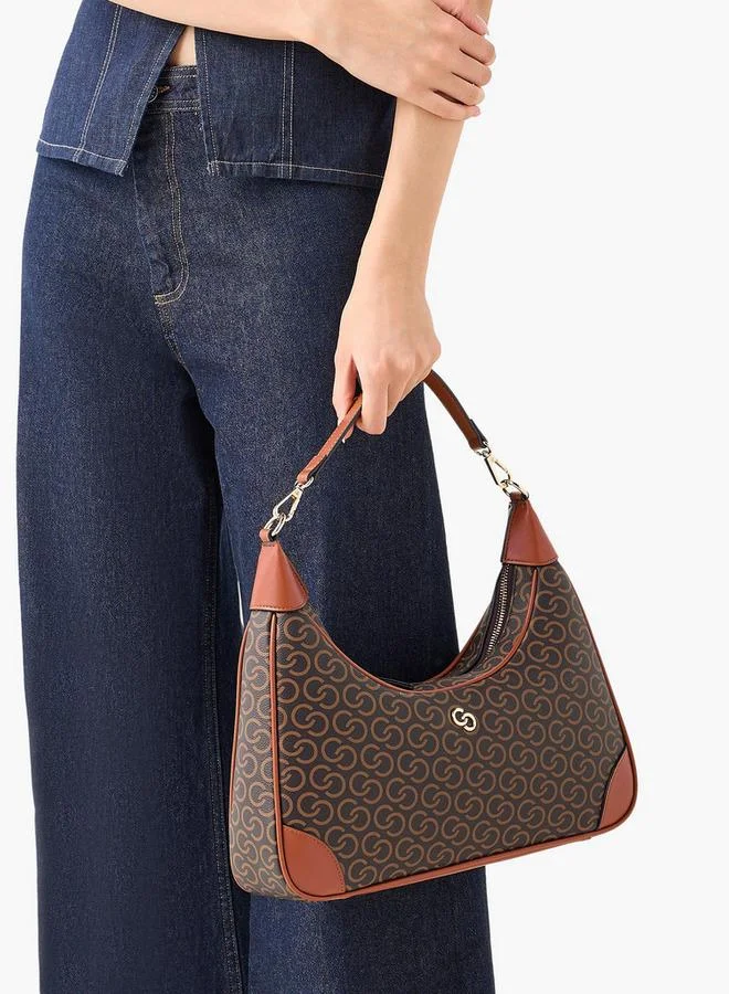 Celeste Monogram Print Shoulder Bag with Zip Closure