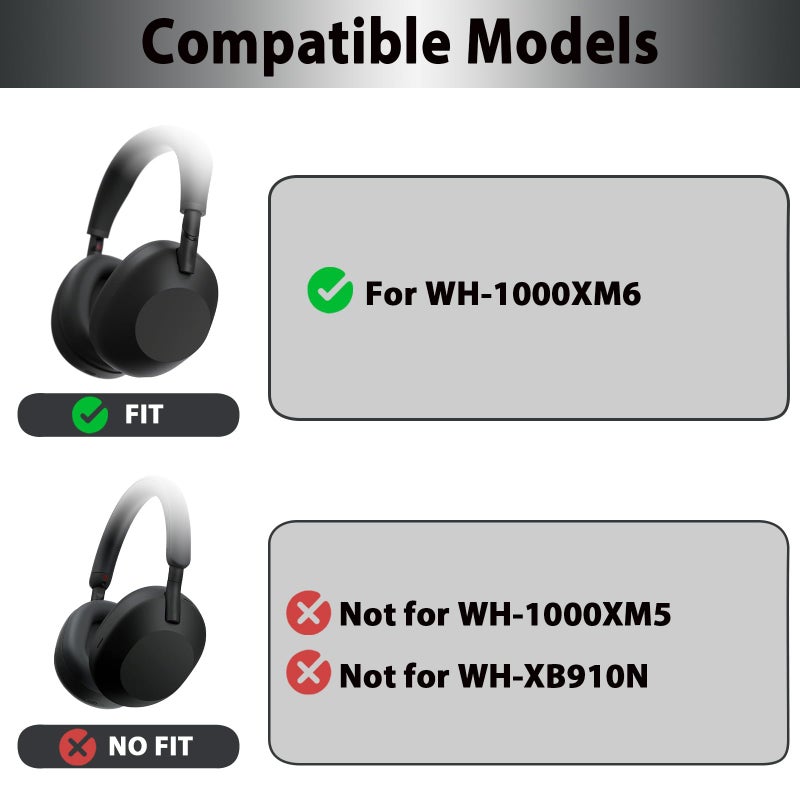 Adhiper 3-in-1 Silicone Sweat Case Cover for Sony WH-1000XM6 Headphones, XM6 Covers Accessories Silicone Ear Pads Covers & Headband Cover & Ear Cups Protector, Washable & Sweatproof - Black - Image 2