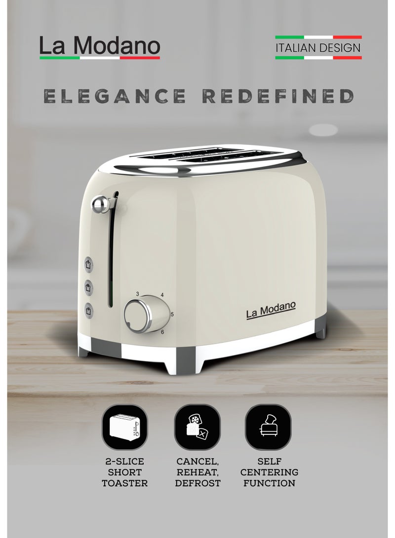 La Modano 2-Slice Bread Toaster 815W Adjustable Browning Control, Cancel/Reheat/Defrost Functions, Self-Centering, Crumb Tray, Cord Storage, Metal Housing with Solid Color Painting - LMST2EX - Image 1