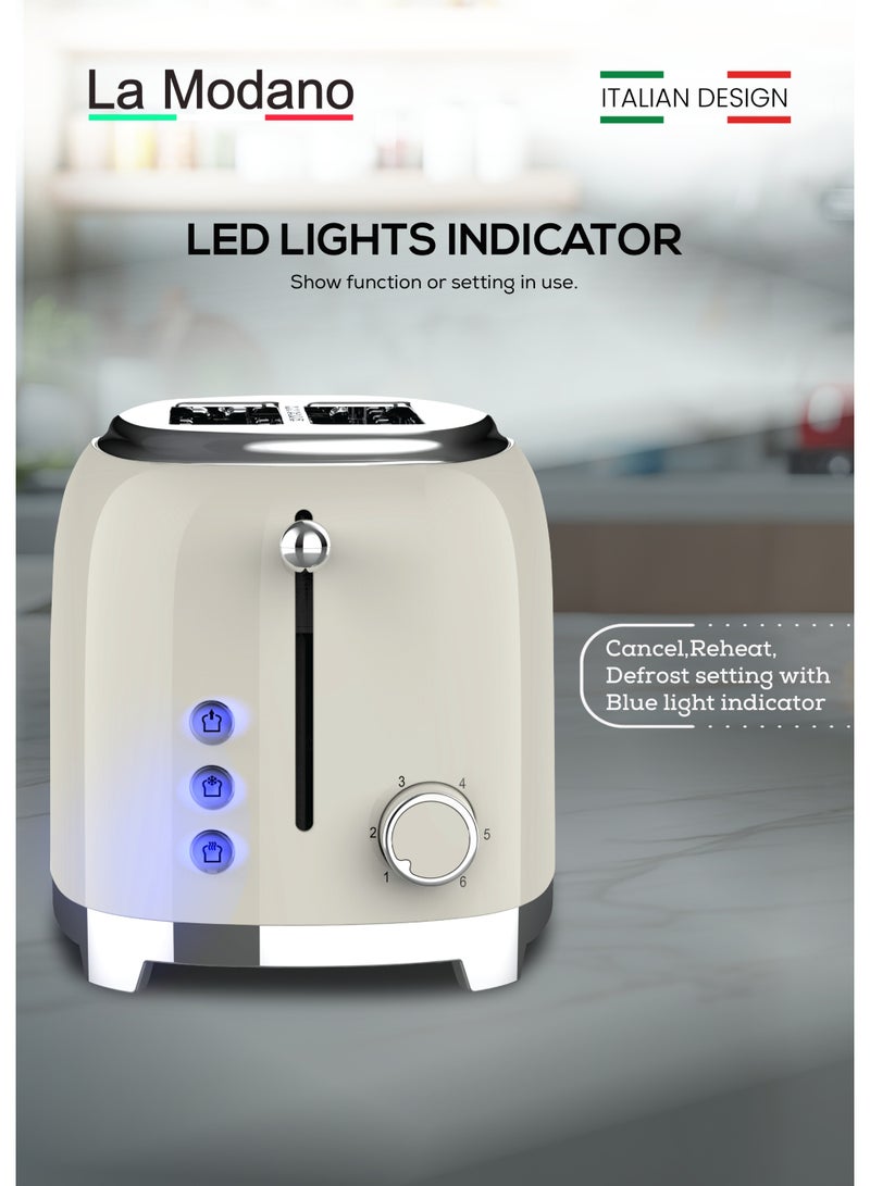 La Modano 2-Slice Bread Toaster 815W Adjustable Browning Control, Cancel/Reheat/Defrost Functions, Self-Centering, Crumb Tray, Cord Storage, Metal Housing with Solid Color Painting - LMST2EX - Image 4