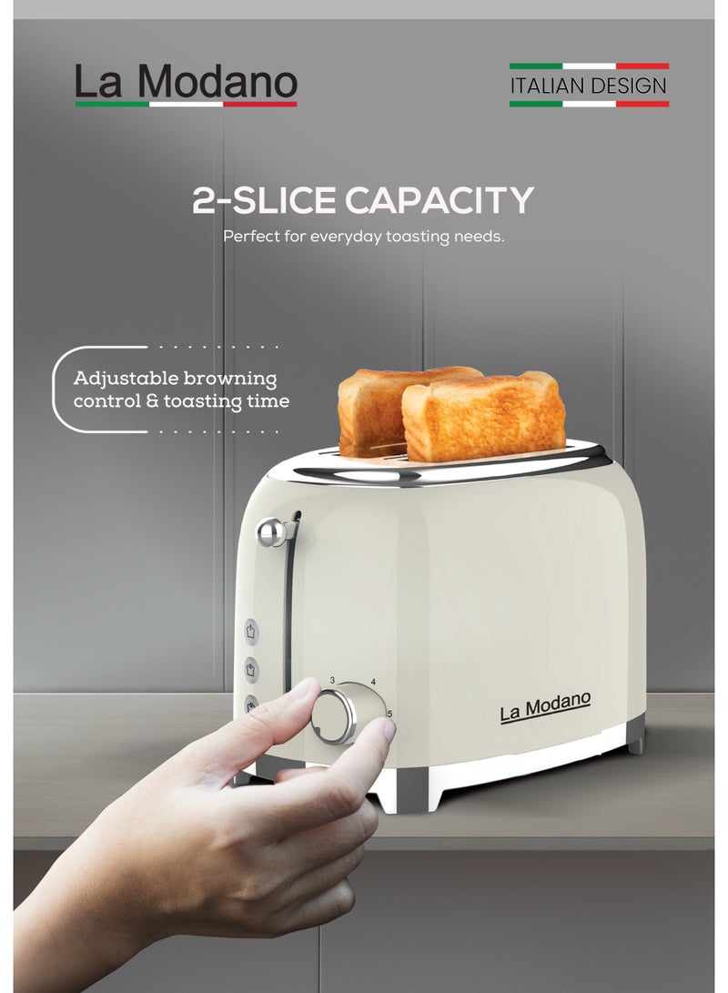 La Modano 2-Slice Bread Toaster 815W Adjustable Browning Control, Cancel/Reheat/Defrost Functions, Self-Centering, Crumb Tray, Cord Storage, Metal Housing with Solid Color Painting - LMST2EX - Image 5
