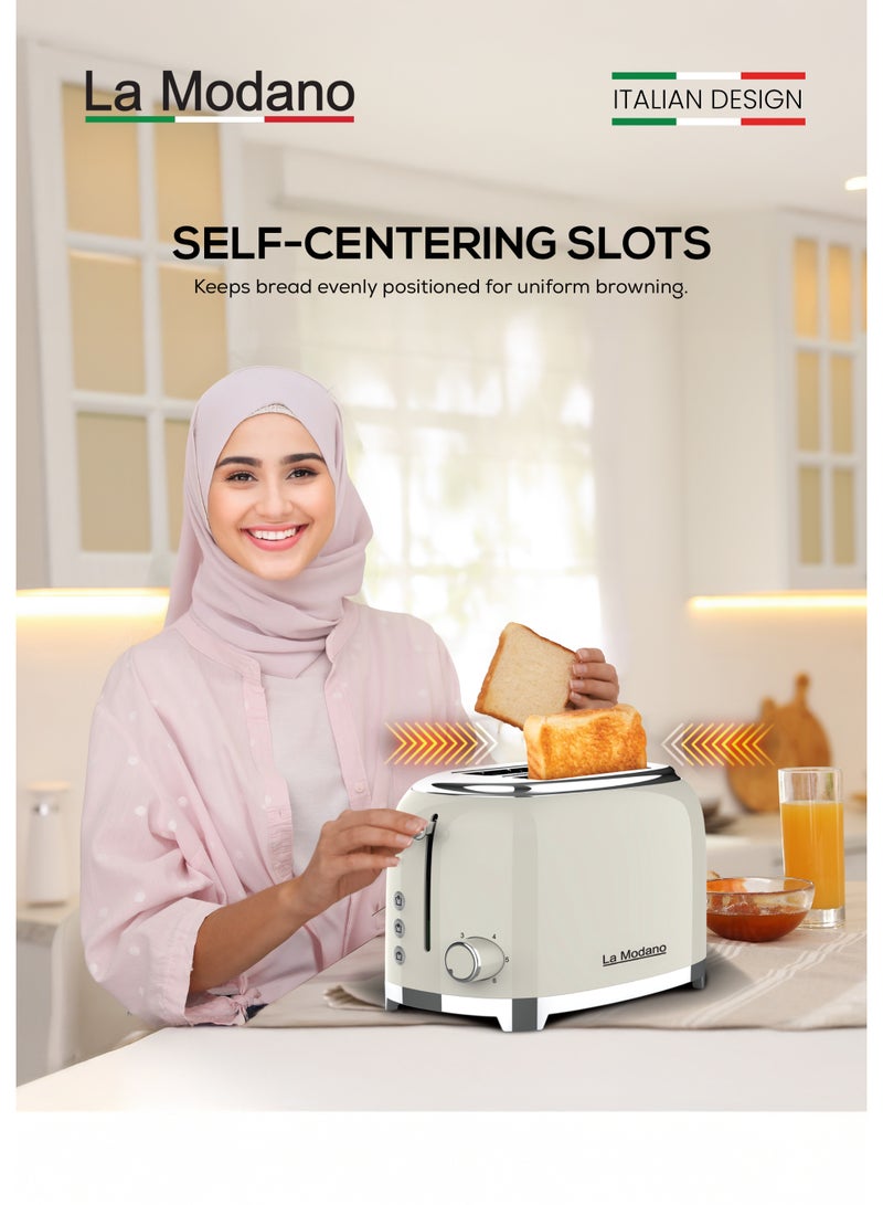 La Modano 2-Slice Bread Toaster 815W Adjustable Browning Control, Cancel/Reheat/Defrost Functions, Self-Centering, Crumb Tray, Cord Storage, Metal Housing with Solid Color Painting - LMST2EX - Image 2