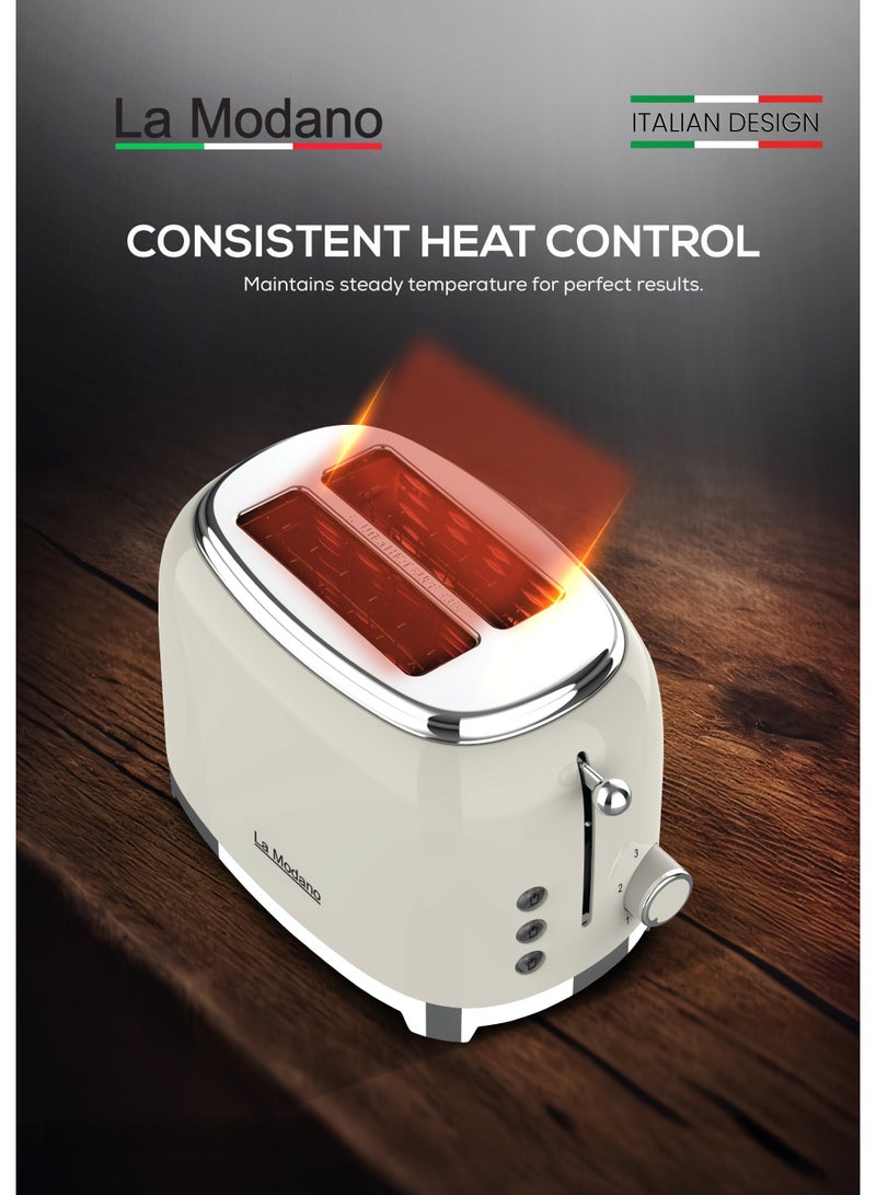 La Modano 2-Slice Bread Toaster 815W Adjustable Browning Control, Cancel/Reheat/Defrost Functions, Self-Centering, Crumb Tray, Cord Storage, Metal Housing with Solid Color Painting - LMST2EX - Image 3