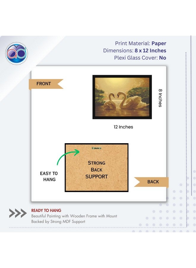 Mad Masters 2 White Swan Bird Duck Love Painting Hanging Photo Frame Decorative Item for Living Room, Bedroom, Home Decor and Wall Decoration (MM 10089, 8x12 Inch, Paper, Without Plexi Glass) - Image 2