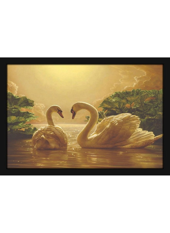Mad Masters 2 White Swan Bird Duck Love Painting Hanging Photo Frame Decorative Item for Living Room, Bedroom, Home Decor and Wall Decoration (MM 10089, 8x12 Inch, Paper, Without Plexi Glass) - Image 1
