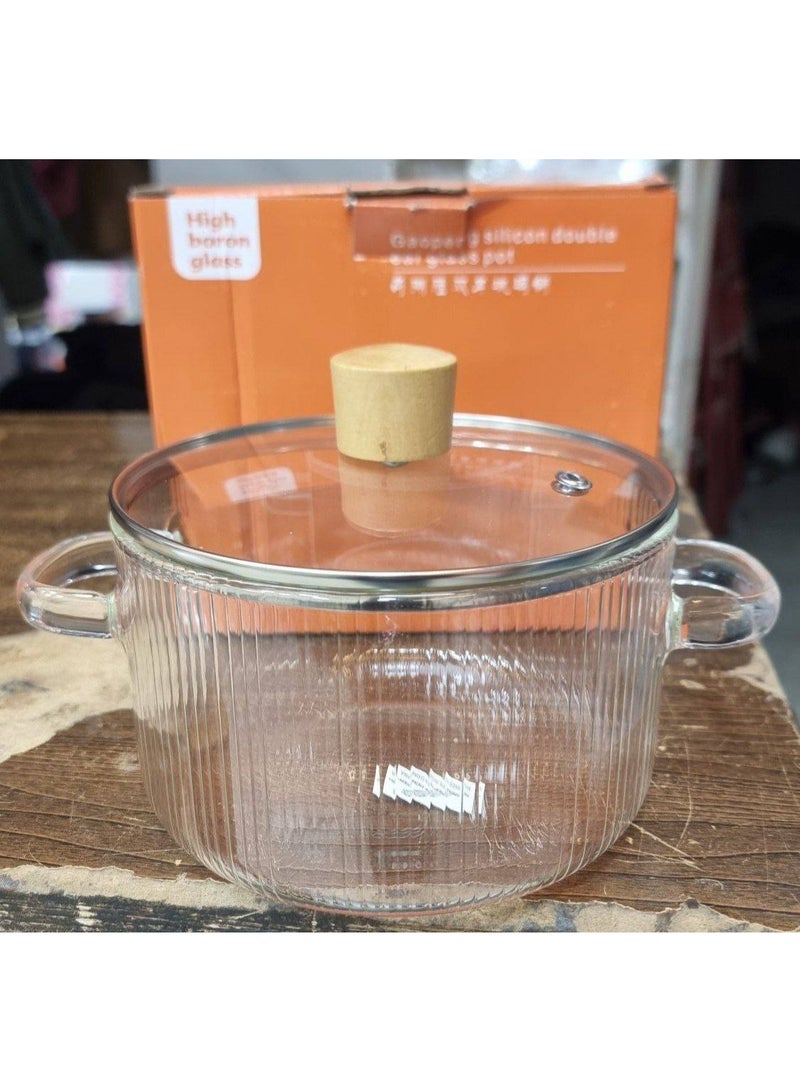 ناما حله زجاجي بايركس ، قدر طهي زجاجي شفاف، قدر زجاجي مع غطاء، قدر  مقاوم للحرارة - Image 3