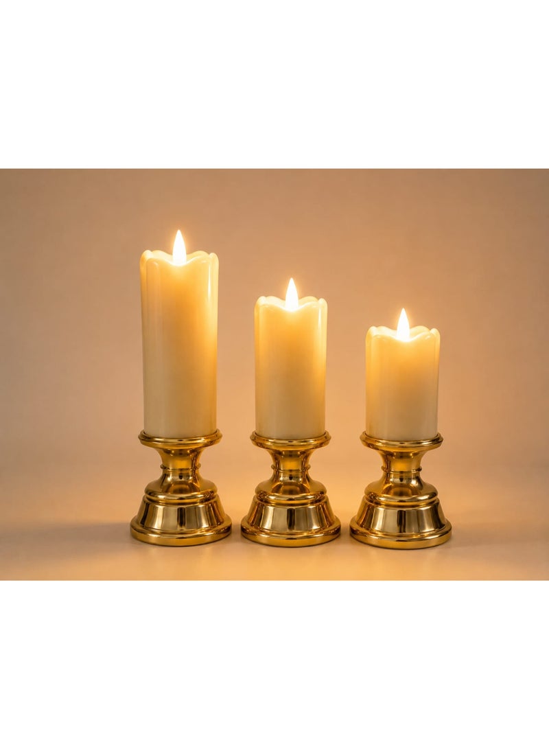 Set of 3 decorative LED candles with a gold base – warm, flameless lighting; candles in various sizes for home, bedroom, and events. - Image 2