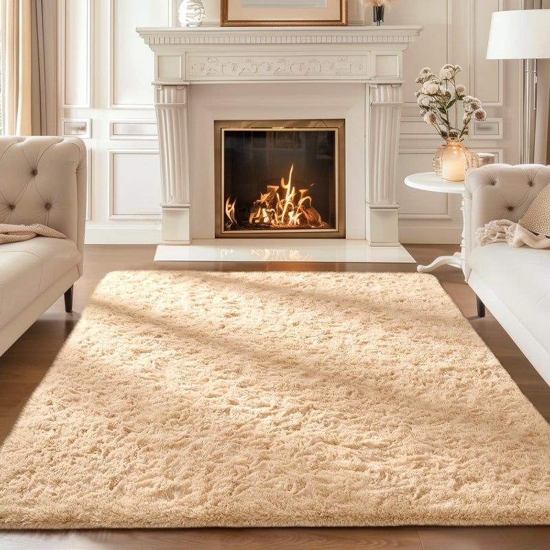 Ophanie Beige Rugs for Bedroom Living Room, Fluffy Fuzzy Furry Carpet, Plush Soft Shaggy Bedside Indoor Floor 4x6 Area Rug for Kids Girls Boys Baby Teen Dorm Nursery Home Decor Aesthetic - Image 3