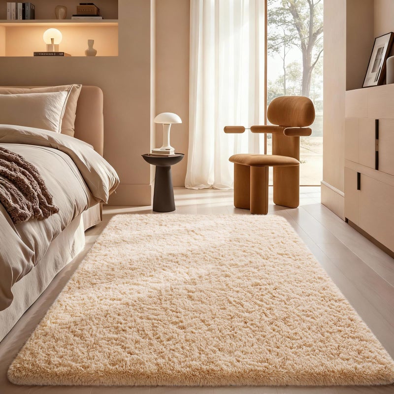 Ophanie Beige Rugs for Bedroom Living Room, Fluffy Fuzzy Furry Carpet, Plush Soft Shaggy Bedside Indoor Floor 4x6 Area Rug for Kids Girls Boys Baby Teen Dorm Nursery Home Decor Aesthetic - Image 1