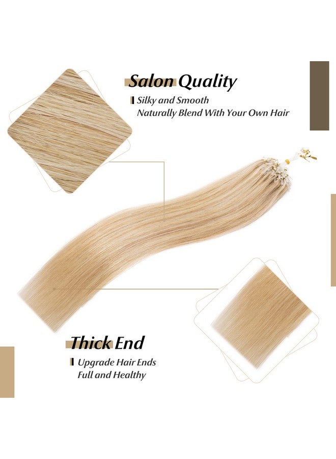 SEGO Ego Micro Beads Hair Extensions Human Hair 14 Inch Ash Blonde And Bleach Blonde Micro Loop Human Hair Extensions Natural Straight Micro Ring Human Hair Extensions 50G 100 Strands 18P613 - Image 5