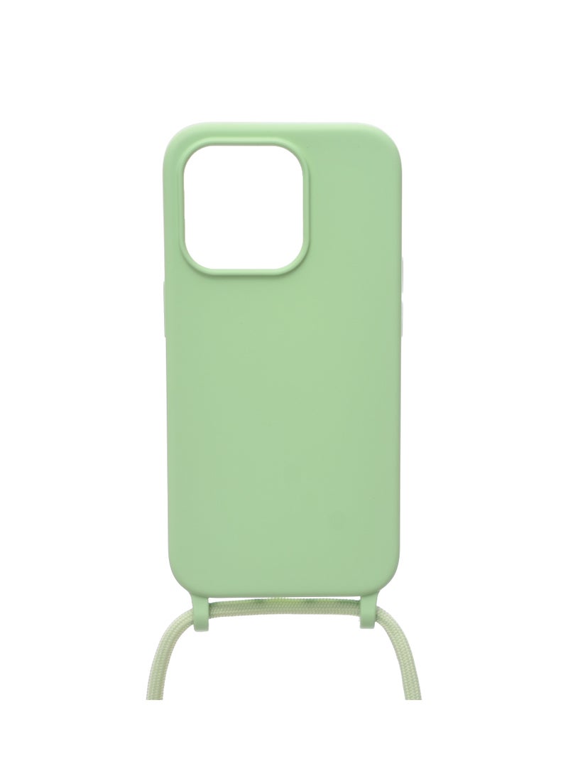 Generic - Silicone Back Phone Protection Cover With Fabric Strap And Safety Edges For Iphone 15 Pro - Mint - Image 1