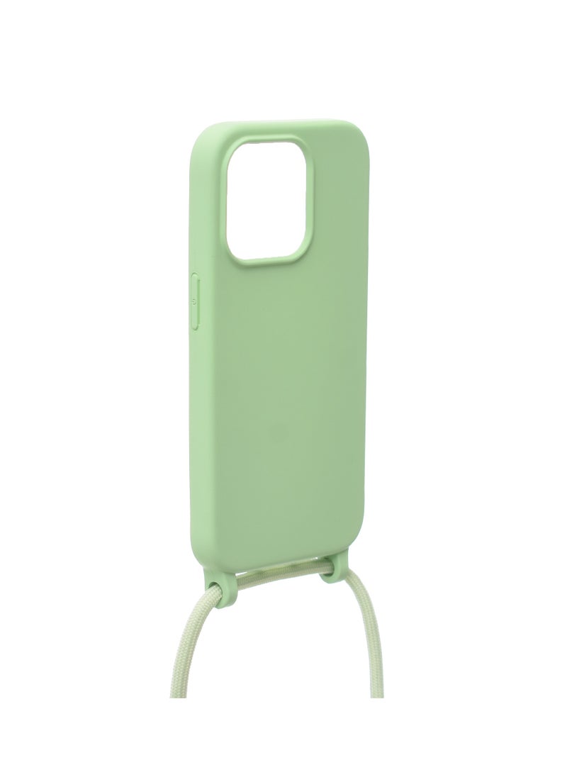 Generic - Silicone Back Phone Protection Cover With Fabric Strap And Safety Edges For Iphone 15 Pro - Mint - Image 1