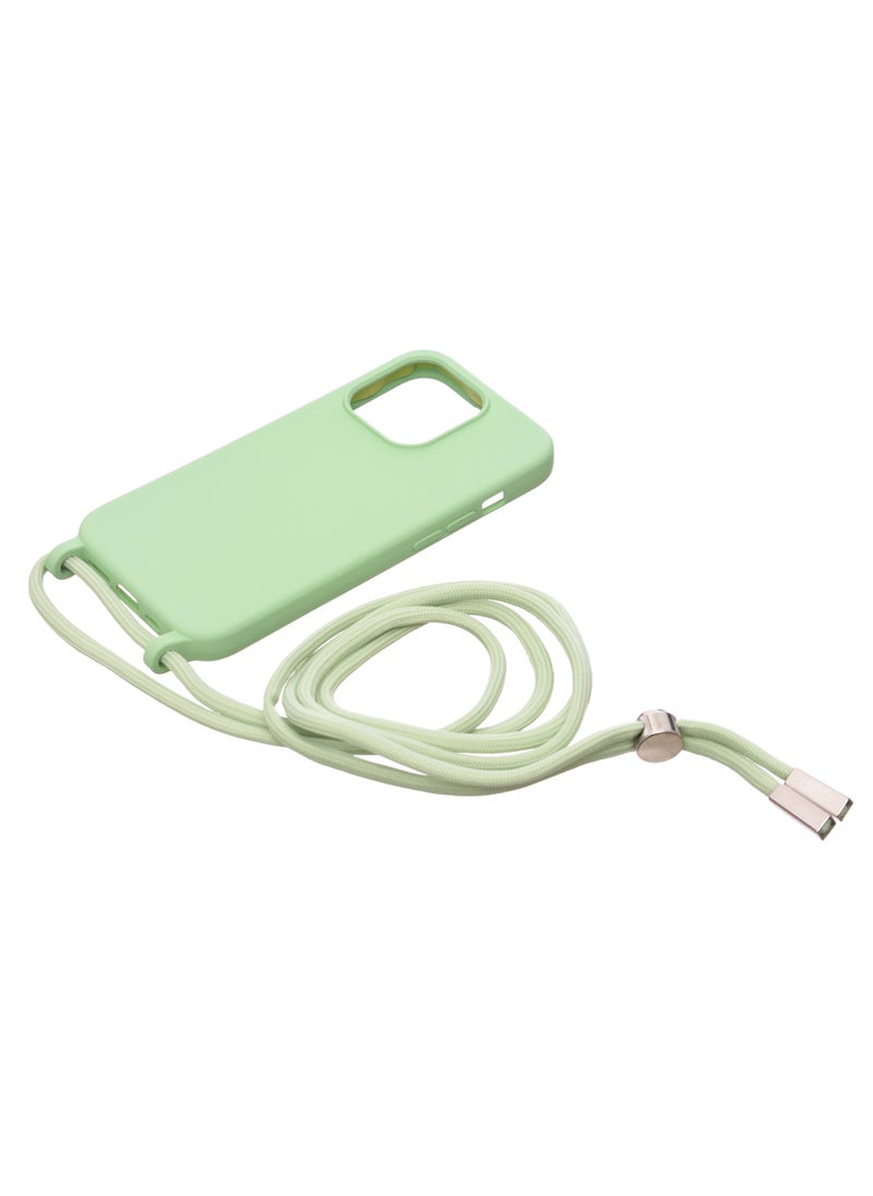 Generic - Silicone Back Phone Protection Cover With Fabric Strap And Safety Edges For Iphone 15 Pro - Mint - Image 1