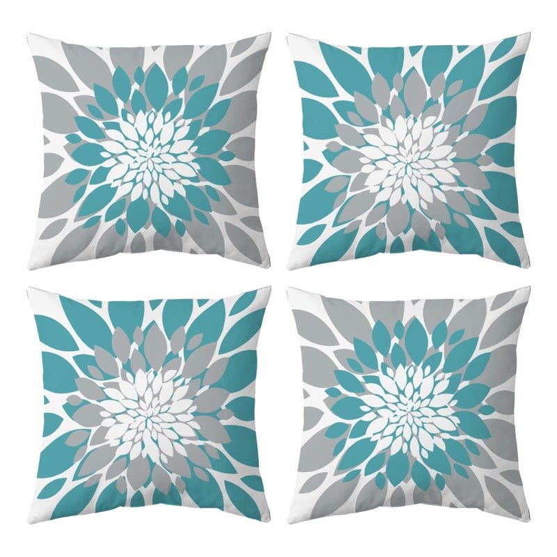 Qahing Pack of 4 Outdoor Waterproof Pillow Covers 16x16 Decorative Outdoor Throw Pillows Garden Square Cushion Cases for Patio Furniture Couch Tent Sunbrella Bench Teal Turquoise Grey