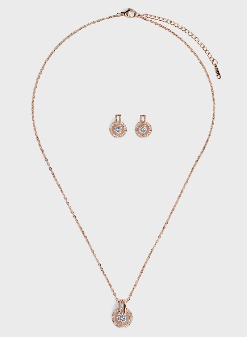 Ella Limited Edition Cz  Round Pendant Necklace & Earrings Set - Image 1