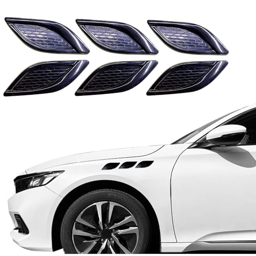 DETACHI Car Fender Trim Decorative Intake Universal Auto Air Flow Bumper Side Vent Decal Scoop Hood Spolier Door Carbon Fiber ABS Exterior Glossy Black for Most Cars (PACK OF 6 Pcs) - Image 1