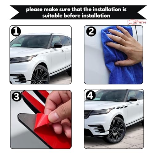 DETACHI Car Fender Trim Decorative Intake Universal Auto Air Flow Bumper Side Vent Decal Scoop Hood Spolier Door Carbon Fiber ABS Exterior Glossy Black for Most Cars (PACK OF 6 Pcs) - Image 3