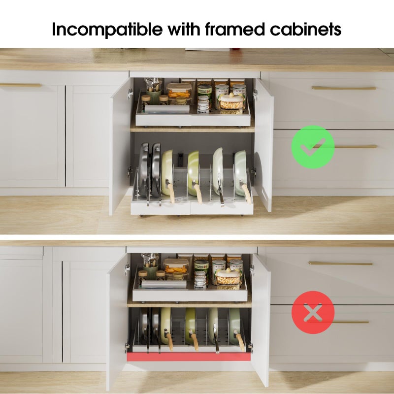 Delamu 16" Deep Pull Out Cabinet Organizer with 6 Dividers, Expandable (11.7 "-20" W) Pull Out Drawers for Cabinets, Cabinet Trays Pull Out for Cabinets in Kitchen, Pantry or Bathroom, White, 2 Pack - Image 3