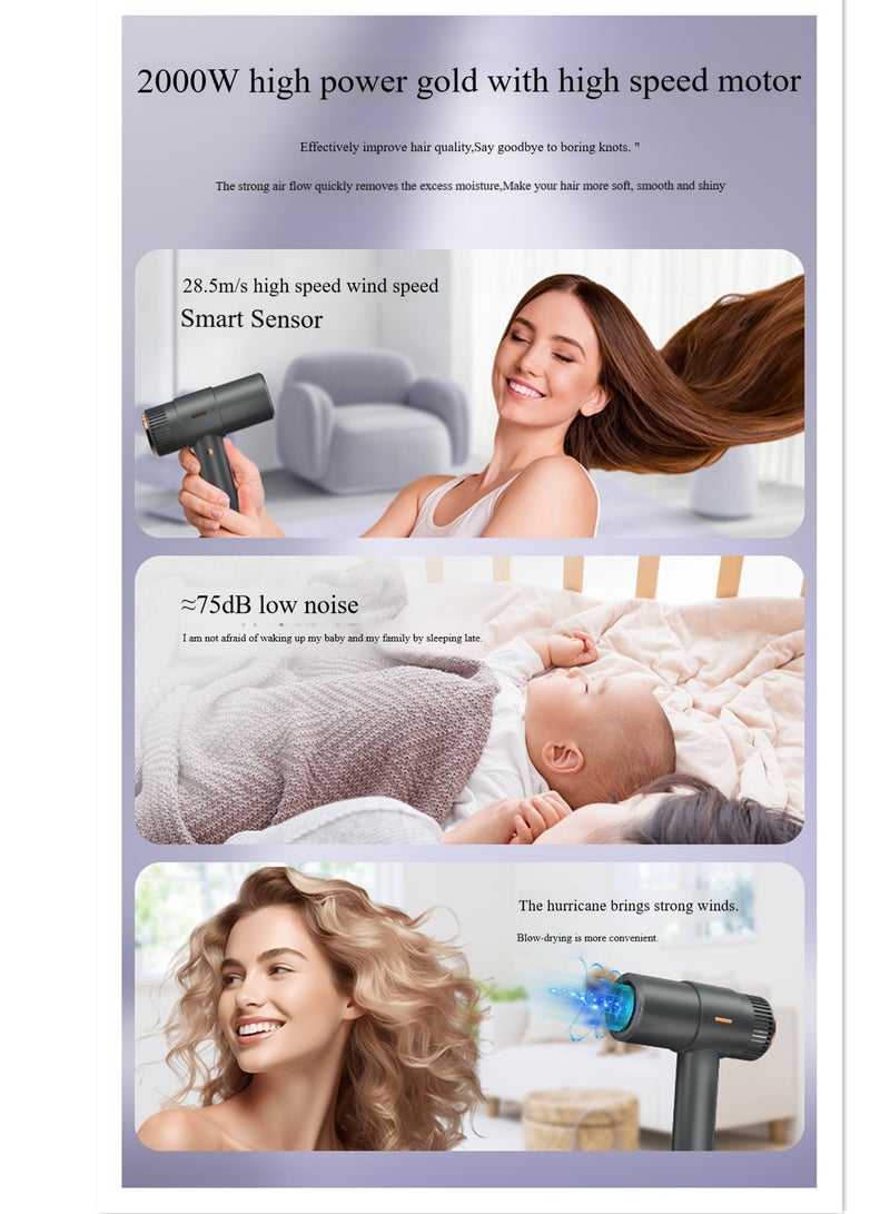 Aburiya2000W High Speed Hair Dryer 110000RPM Brushless Motor, 3-Temp&3-Speed Settings Negative Ion Hair Care LED Digital Display 28.5m/s Fast Drying CE/FCC Certified for Salon & Home Use - Image 4