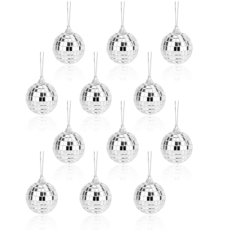 12 Pcs Silver Disco Mirror Ball for Party Decoration Christmas Tree Wedding Birthday Party Ornaments 3CM