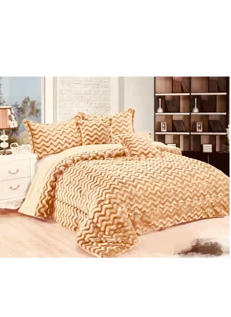 BAIG Velvet Comforter  6-Piece Rose Fur King Velvet Comforter 6-Piece Rose Fur King Comforter Set Velvet Quilted Bedspread Throw & Pillow Shams King Size Bedding Set 