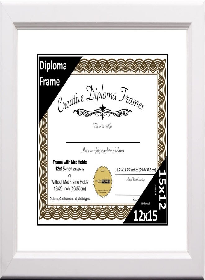 Creative Picture Frames 12x15 White Diploma Frame with White Mat Glass and Installed Wall Hangers | Frame Holds 16x20 Media without Mat - Image 1
