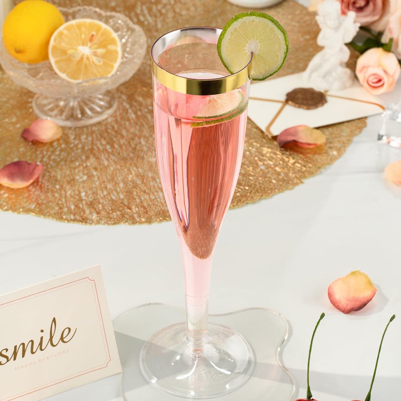 Goodluck 36 Pack 6.5 oz Plastic Clear Champagne Flutes with Gold Rim, Disposable Champagne Toasting Glasses for Wedding, Engagement, Party, Mimosa Bar - Image 4