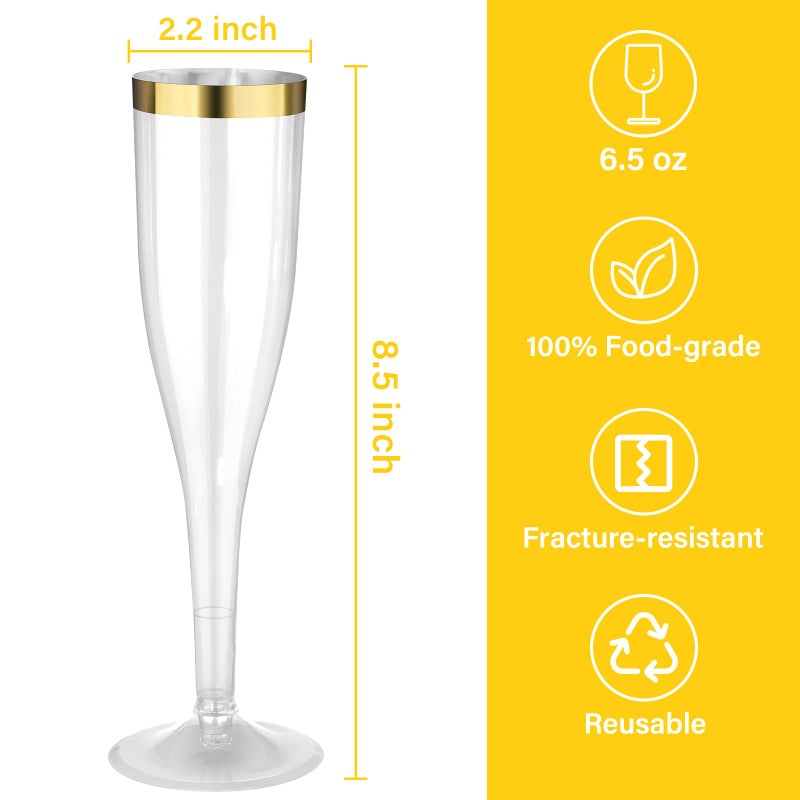 Goodluck 36 Pack 6.5 oz Plastic Clear Champagne Flutes with Gold Rim, Disposable Champagne Toasting Glasses for Wedding, Engagement, Party, Mimosa Bar - Image 3