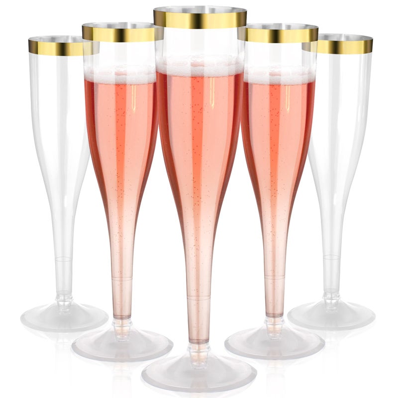 Goodluck 36 Pack 6.5 oz Plastic Clear Champagne Flutes with Gold Rim, Disposable Champagne Toasting Glasses for Wedding, Engagement, Party, Mimosa Bar - Image 1