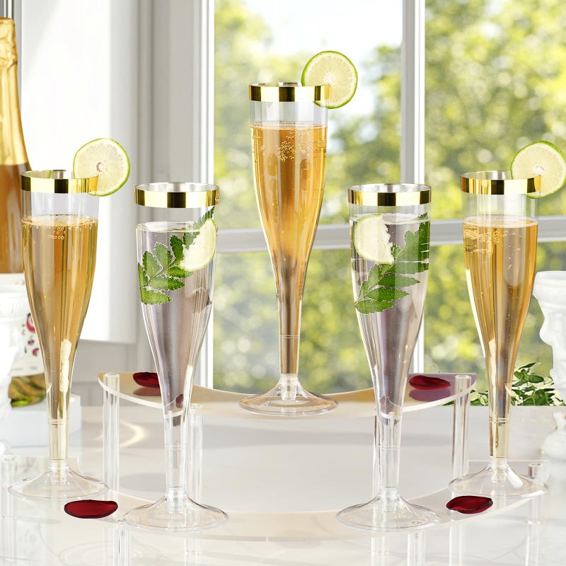 Goodluck 36 Pack 6.5 oz Plastic Clear Champagne Flutes with Gold Rim, Disposable Champagne Toasting Glasses for Wedding, Engagement, Party, Mimosa Bar - Image 5