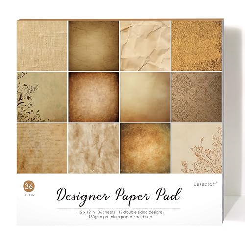 Desecraft Vintage Border 12x12 Scrapbooking Cardstock Decorative Paper - 36 Sheets - for Card Making Background Origami Textured Decorative Scrapbook Paper Scrapbook Materials Supplies - Image 1