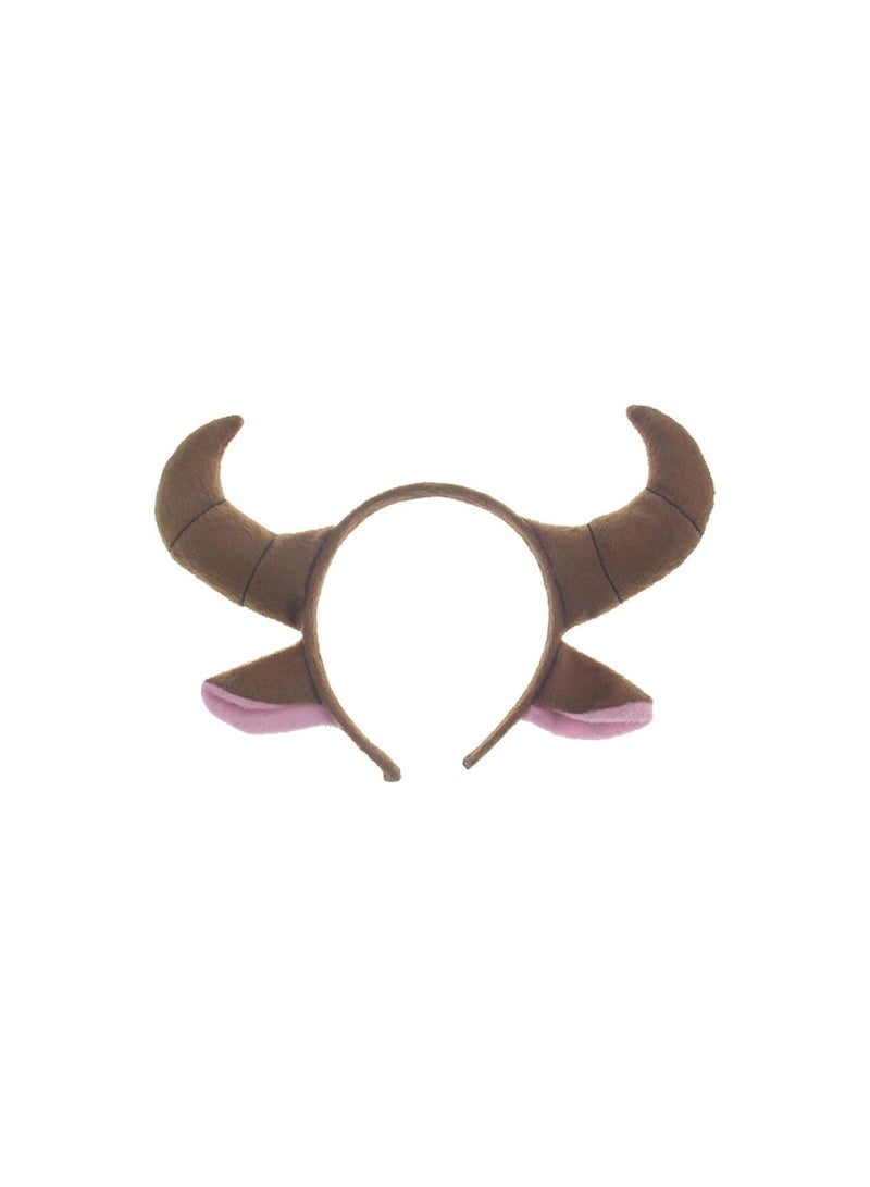 GGOOT Party Ears Headbands OX Horn Shape Brown Plush Animals Headpiece for Kids - Image 1