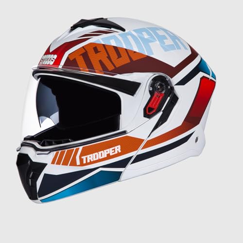 STUDDS Trooper DV D1 ISI and DOT Certified Matt Finish Flip-up Full Face Helmet for Men and Women with Inner Sun Visor (Matt White N2 L) - Image 1