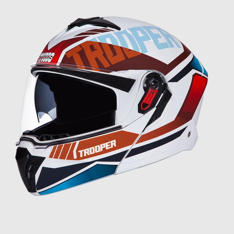 STUDDS Trooper DV D1 ISI and DOT Certified Matt Finish Flip-up Full Face Helmet for Men and Women with Inner Sun Visor (Matt White N2 L) - Image 4