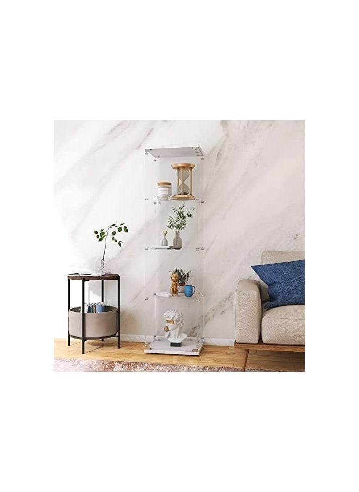SS SS Tech Glass Display Cabinet 4-Shelf with Door and Lock, Curio Cabinets Upgraded Quick-Install Style Tempered Glass Floor Standing Bookshelf for Bedroom, Living Room 65”x 17”x 14” White  - Image 3