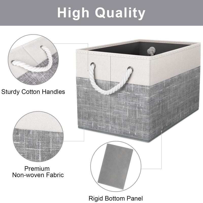 Fab totes Storage Bins [3-Pack], Foldable Storage Baskets for Organizing Toys, Books, Shelves, Closet, Large Storage Box with Rope Handles, Sturdy Organizer Bins, White & Grey - Image 2
