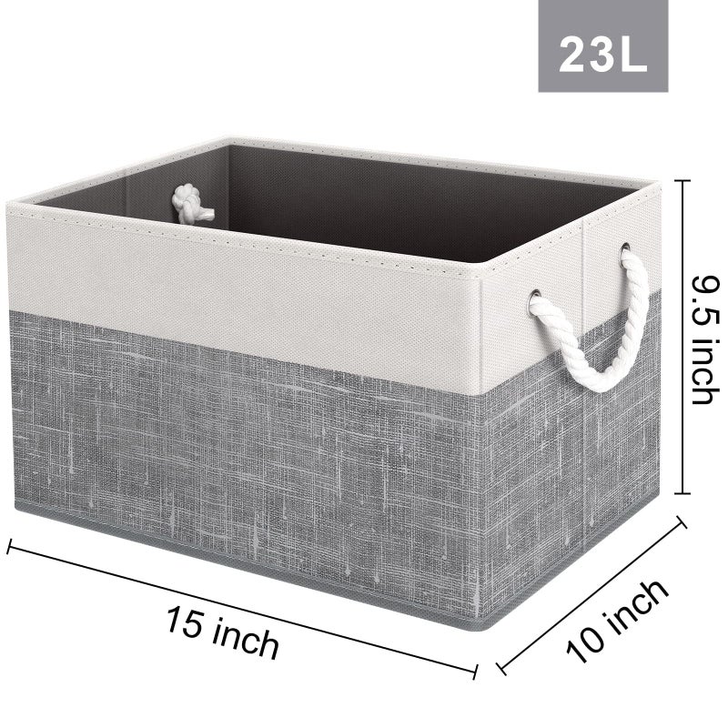 Fab totes Storage Bins [3-Pack], Foldable Storage Baskets for Organizing Toys, Books, Shelves, Closet, Large Storage Box with Rope Handles, Sturdy Organizer Bins, White & Grey - Image 3