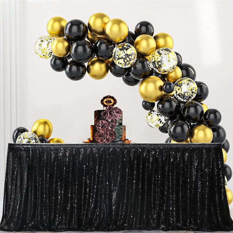 PartyDelight 14ft Black Sequin Table Skirt for RoundRectangleSquare Table for Birthday Party Wedding Christmas